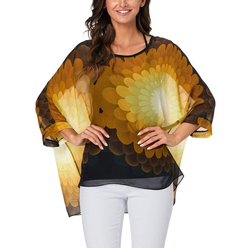 Ckikiou Plus Size Batwing Flowy Semi Sheer Chiffon Blouse Tunic for Women Summer Floral Print Boho Beach Cover ups - Image 1